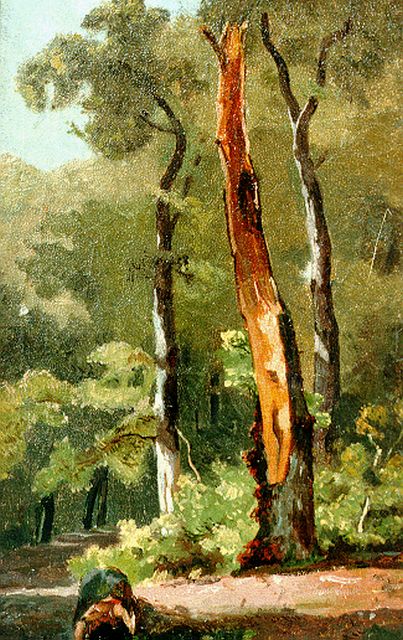 Jan Willem van Borselen | Zomers bosgezichtstudie, olieverf op doek op paneel, 29,1 x 18,4 cm