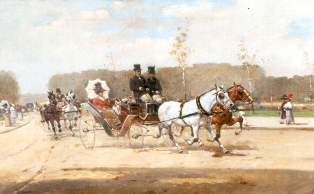 Adolf Baumgartner-Stoiloff | Zonnige dag in het Bois de Boulogne, olieverf op doek, 36,8 x 58,1 cm, gesigneerd l.o. (Ed. Baum)