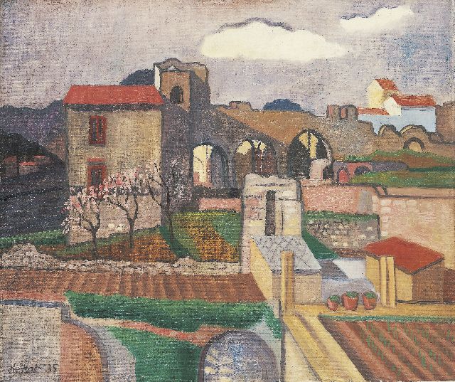 Otto B. de Kat | Huizen en ruïnes, olieverf op doek, 46,1 x 54,3 cm, gesigneerd l.o. en gedateerd '35