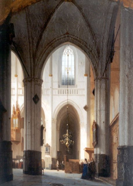 Jan Jacob Schenkel | Interieur van de Nieuwe Kerk in Amsterdam, olieverf op paneel, 48,0 x 36,0 cm, gesigneerd r.o.