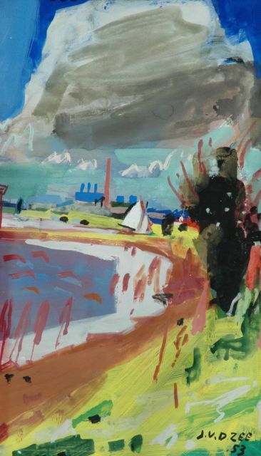 Jan van der Zee | Landschap bij Groningen, gouache op papier, 54,0 x 30,0 cm, gesigneerd r.o. en gedateerd '53