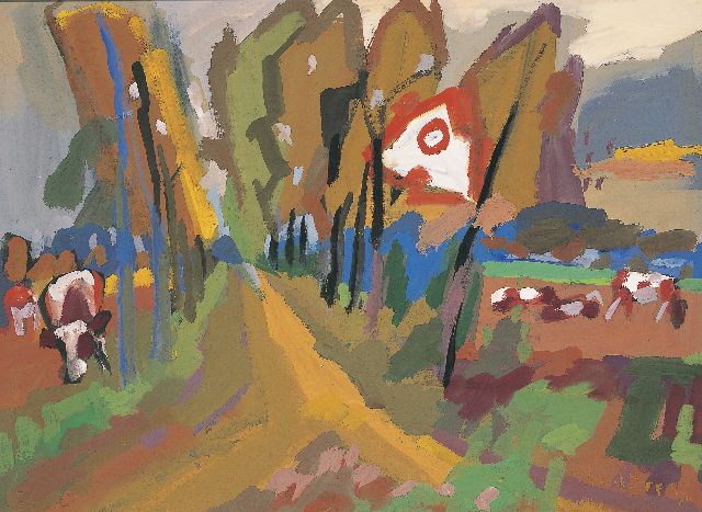 Jan van der Zee | Groninger boerenlandschap; verso: Landschap, aquarel en gouache op papier, 55,5 x 75,0 cm, gesigneerd r.o. en te dateren jaren '50