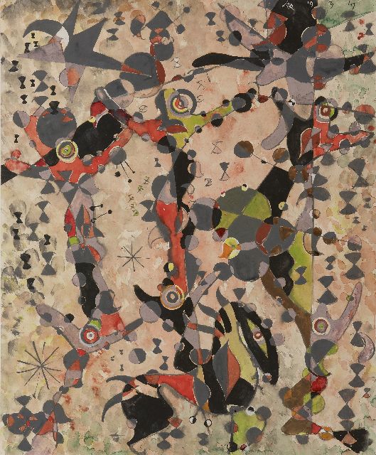 Jan Jordens | Calvarieberg, gouache op papier, 57,0 x 47,0 cm, gesigneerd r.b. met initialen en gedateerd 19 3 47