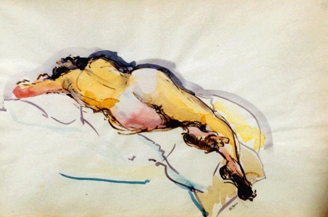 George Martens | Liggend naakt, aquarel op papier, 32,5 x 49,0 cm, gesigneerd r.o.