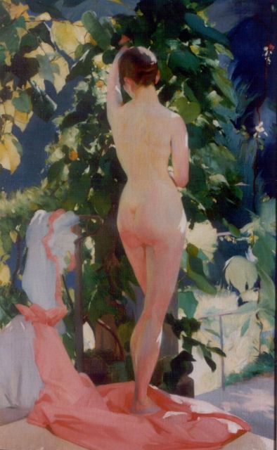 Virgilio Costantini | Naakt badend in zonlicht, olieverf op doek, 139,7 x 86,4 cm, gesigneerd l.o.