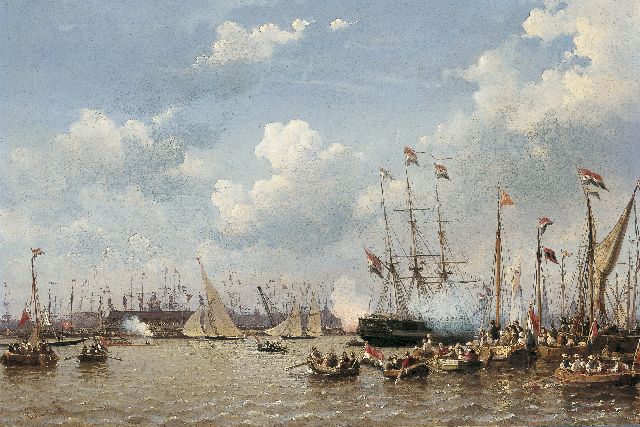 Everhardus Koster | Regatta op het IJ, Amsterdam, olieverf op paneel, 41,6 x 62,3 cm, gesigneerd l.o. en te dateren ca. 1846-1847