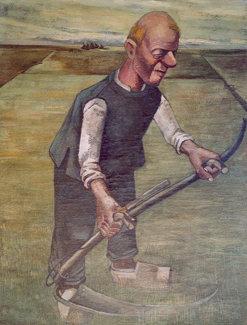 Krijger H.  | De maaier, olieverf op doek 91,4 x 69,7 cm, gesigneerd l.o. en gedateerd 1940