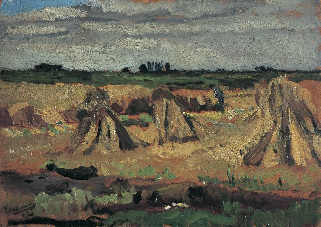Piet van Wijngaerdt | Studie polder Amstelveen, olieverf op schildersboard, 37,5 x 52,5 cm, gesigneerd l.o. en verso gedateerd 1902