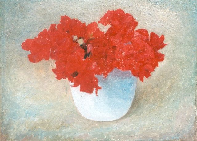 Jan Herwijnen | Lathyrus in wit vaasje, olieverf op paneel, 21,0 x 27,2 cm, gesigneerd l.o. met initialen