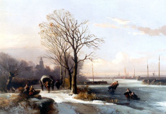 Abraham van der Wayen Pieterszen | Winters landschap met schaatsers op bevroren rivier, olieverf op paneel, 23,8 x 33,9 cm, gesigneerd l.v.h.m.