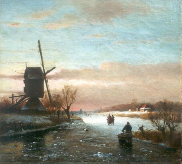 Jan Swijser | Winterlandschap met schaatsers, olieverf op doek, 31,2 x 32,8 cm, gesigneerd r.o. en gedateerd 1886