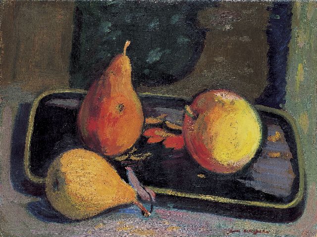 Jan Wiegers | Fruitstilleven, olieverf op doek, 30,2 x 40,0 cm, gesigneerd r.o.