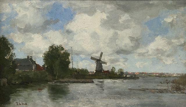 Théophile Emile Achille de Bock | Molen langs de rivier, olieverf op doek, 29,5 x 50,5 cm, gesigneerd l.o.