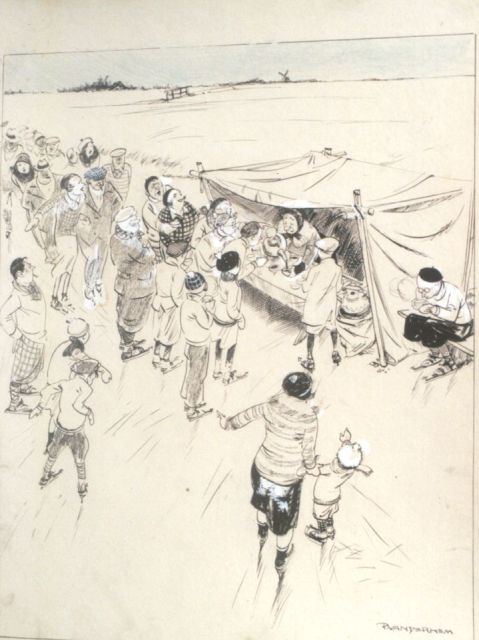 Piet van der Hem | Opleving in zaken, Oost-Indische inkt, krijt en gouache op papier, 48,0 x 35,5 cm, gesigneerd r.o. en te dateren 1933