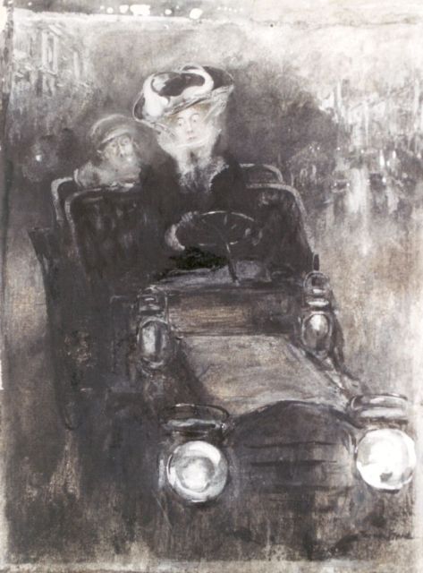 Friedrich Stahl | Mevrouw chauffeert, houtskool, aquarel en gouache op papier op karton, 27,0 x 20,7 cm, gesigneerd r.o.