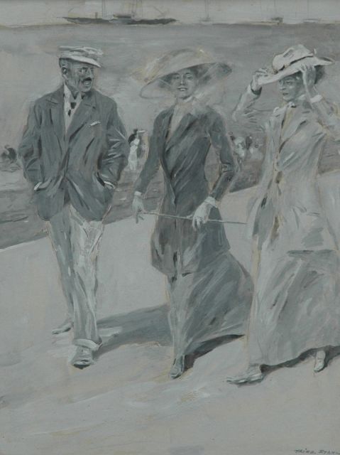 Friedrich Stahl | Wandelen op de boulevard, gouache op karton, 18,0 x 23,5 cm, gesigneerd r.o.
