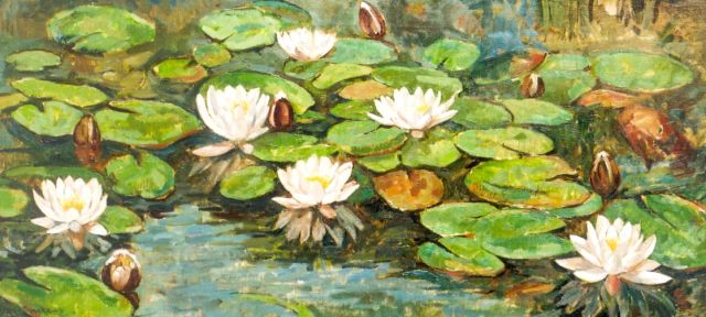 Braake F.L. ter | Waterlelies, olieverf op doek 45,1 x 95,2 cm, gesigneerd l.o.