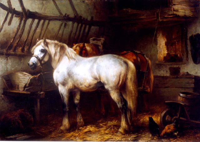 Wouter Verschuur jr. | Paarden in de stal, olieverf op paneel, 24,5 x 33,4 cm, gesigneerd l.o.