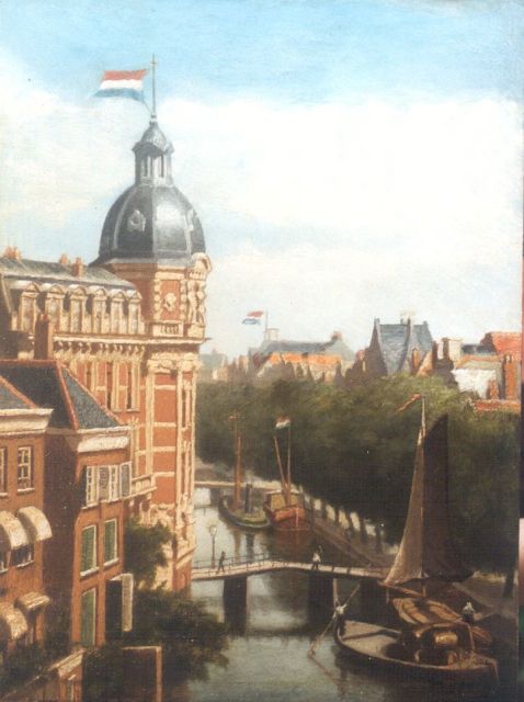 Monnickendam M.  | Het Doelen Hotel, Amsterdam, olieverf op paneel 36,0 x 26,8 cm, gesigneerd r.o. en gedateerd 1890