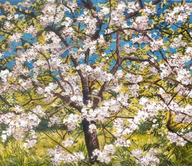 Herman Bieling | Bloeiende appelboom, olieverf op doek, 46,5 x 54,9 cm, gesigneerd l.o. en verso op etiket op spieraam
