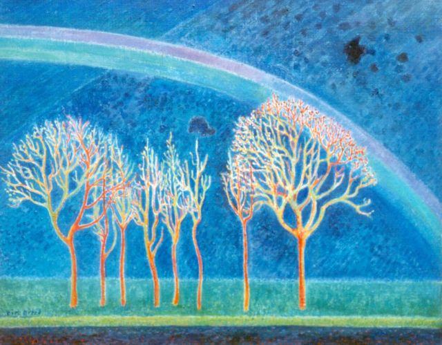 Dirk Breed | Landschap met regenboog, olieverf op doek, 40,0 x 50,0 cm, gesigneerd l.o. en verso op spieraam