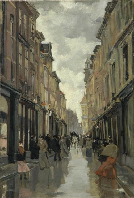 Leo Grijseels | Spuistraat, Den Haag, olieverf op doek, 62,8 x 42,8 cm