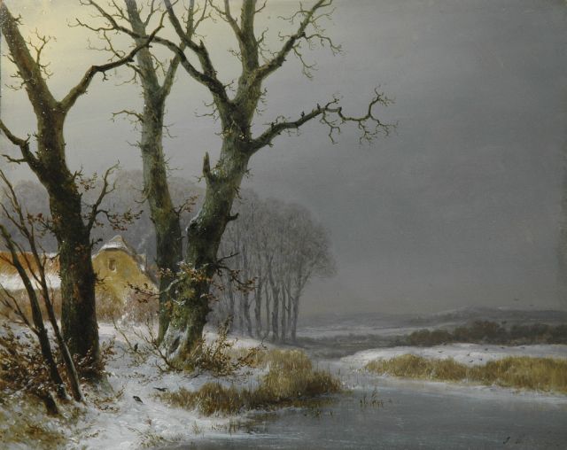 J.G. Hans | Winters landschap, olieverf op paneel, 28,6 x 35,5 cm, gesigneerd r.o. resten