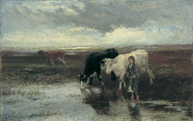 Willem Maris | Morgenstond, olieverf op paneel, 41,5 x 66,0 cm, gesigneerd l.o. en gedateerd 1869