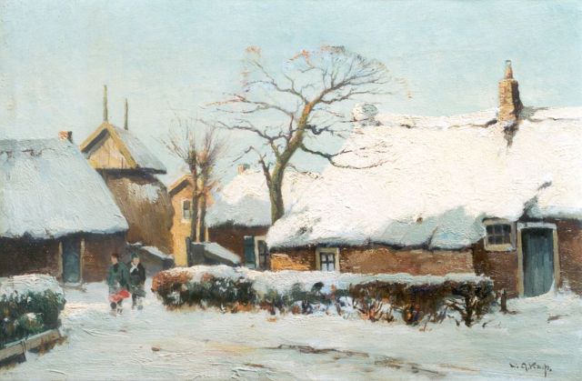 Willem Alexander Knip | Goois dorpsbuurtje in de sneeuw, olieverf op doek, 38,4 x 58,2 cm, gesigneerd r.o.