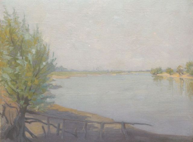 Breman A.J.  | De IJssel bij Deventer, gezien vanaf De Worp, olieverf op doek 30,2 x 38,5 cm