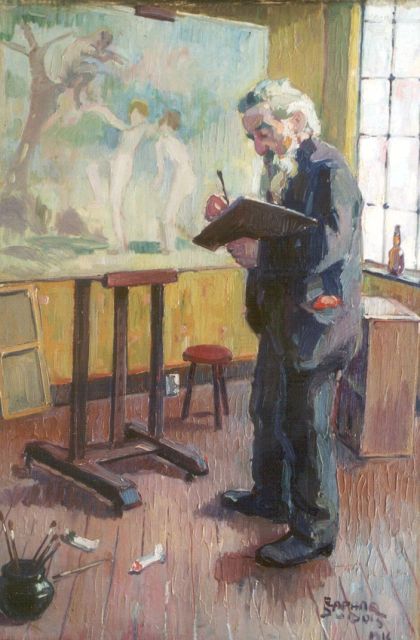Raphael Bubois | De kunstenaar in het atelier, olieverf op doek, 78,2 x 54,7 cm, gesigneerd r.o. en gedateerd 1916