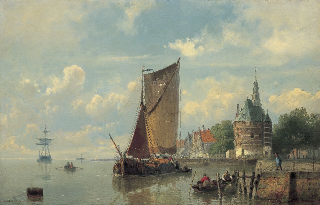 Jan H.B. Koekkoek | Schepen voor de haven van Hoorn, olieverf op doek, 38,5 x 59,2 cm, gesigneerd l.o. en gedateerd 1861