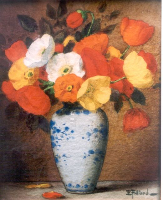 Ernest Filliard | Papavers, aquarel op papier, 16,0 x 13,0 cm, gesigneerd r.o.