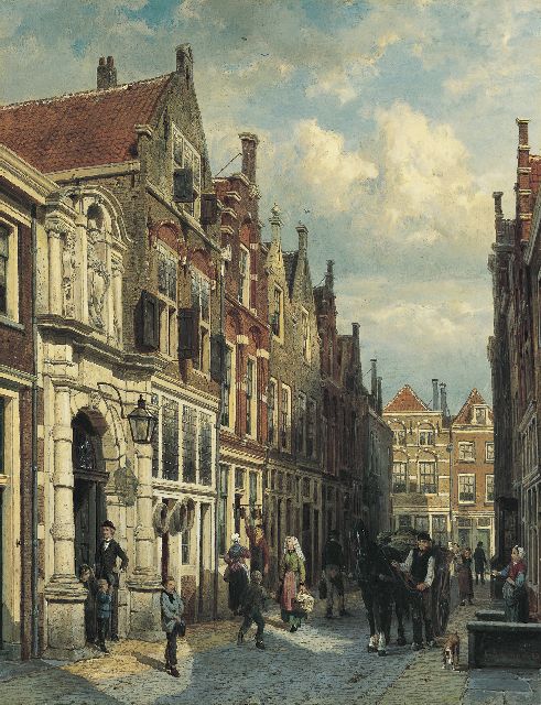 Cornelis Springer | Ingang van de Gemeenteschool aan de Vriesestraat, Dordrecht, olieverf op paneel, 52,1 x 40,4 cm, gesigneerd r.o. en verso gedateerd 1885