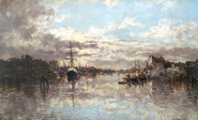 Johan Hendrik van Mastenbroek | Rustig riviergezicht, olieverf op doek, 43,5 x 71,5 cm, gesigneerd r.o. en gedateerd 1919