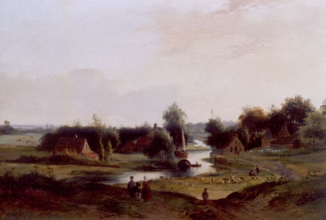 Jan van Ravenswaay | Arcadisch rivierlandschap, olieverf op doek, 33,9 x 44,0 cm, gesigneerd l.o. (l.v.h.m.)