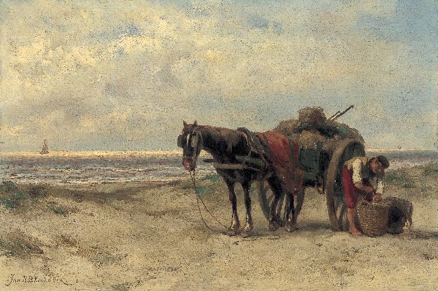 Jan H.B. Koekkoek | Schelpenvisser aan het strand, olieverf op paneel, 33,0 x 49,0 cm, gesigneerd l.o.