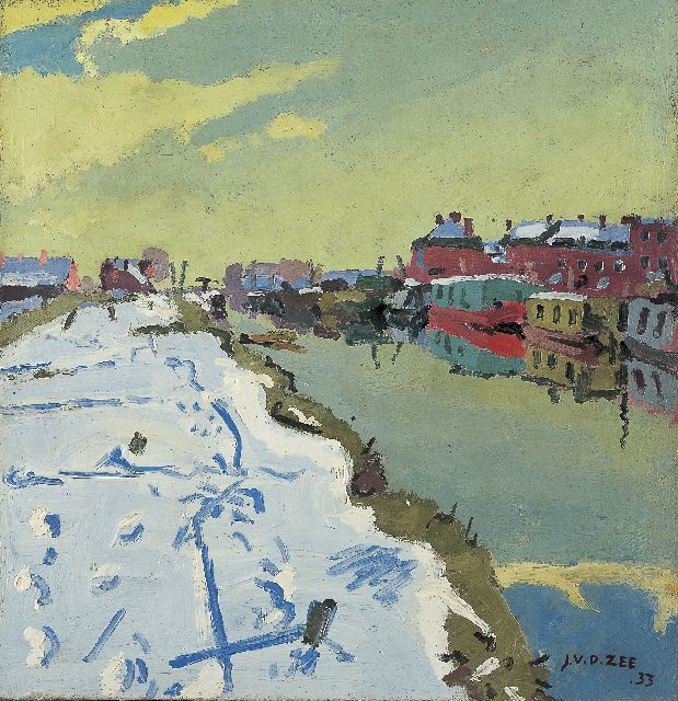 Zee J. van der | Wintergezicht langs een diep, olieverf op doek 56,0 x 54,1 cm, gesigneerd r.o. en gedateerd '33