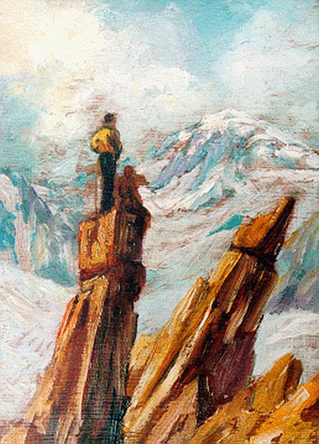 Louis Henri Magnat | Op de bergspits, olieverf op paneel, 21,8 x 15,7 cm, gesigneerd r.o.