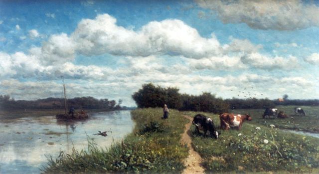 Willem Roelofs | Kanaal bij Schiedam, olieverf op paneel, 35,3 x 63,2 cm, gesigneerd r.o. en te dateren 1867
