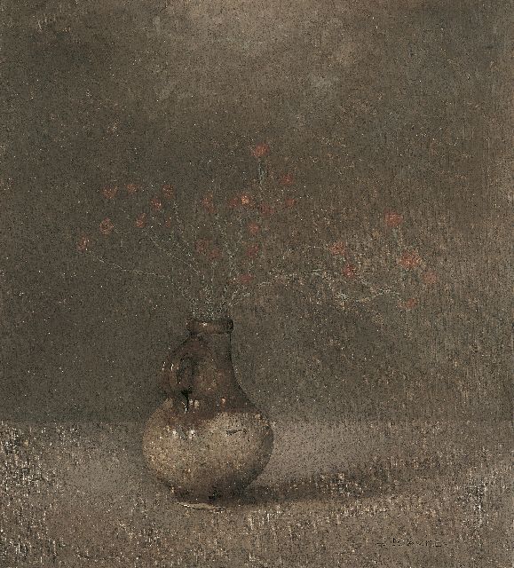 Jan Mankes | Kruikje met dopheide, olieverf op doek, 40,5 x 36,5 cm, gesigneerd r.o. en te dateren 1911