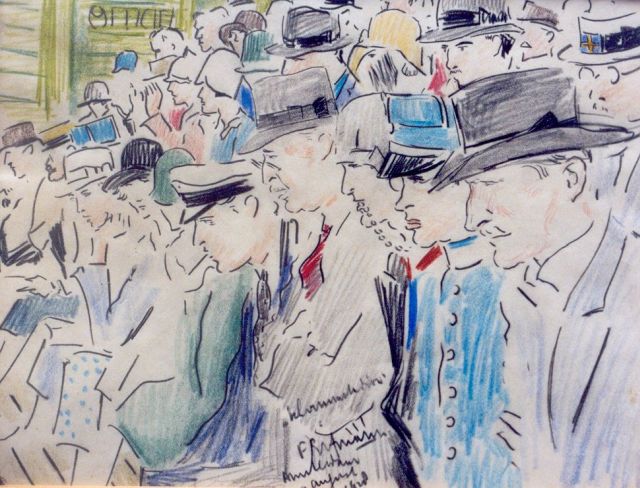Ferdinand Erfmann | Toeschouwers op een tribune, krijt op papier, 21,3 x 27,4 cm, gesigneerd m.o. en gedateerd 'Amsterdam 9 august 1928'