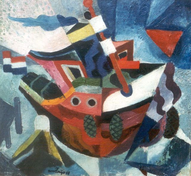 Jaap Bouhuijs | Sleepbootje, olieverf op doek, 26,0 x 27,9 cm, gesigneerd l.v.h.m. en gedateerd '45