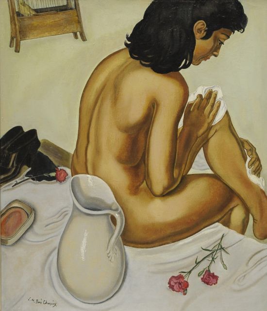 René Choprix | Meisje met lampetkan, olieverf op doek, 70,0 x 60,2 cm, gesigneerd l.o. en te dateren ca. 1927