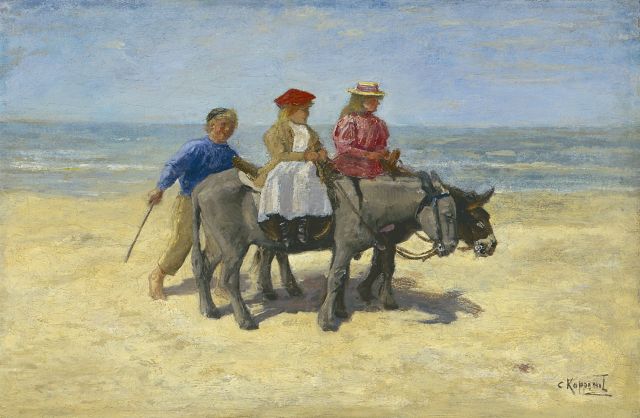 Kees Koppenol | Ezeltje rijden op het strand, olieverf op doek, 23,2 x 35,5 cm, gesigneerd r.o.