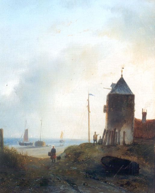 Josephus Gerardus Hans | De strandopgang, olieverf op paneel, 22,1 x 18,4 cm