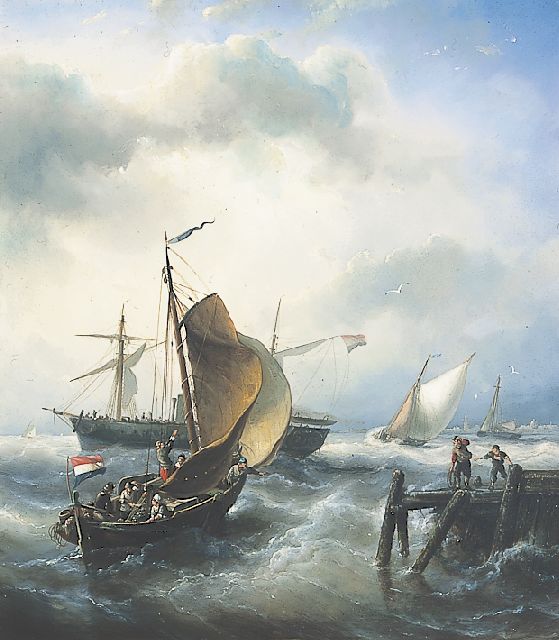Nicolaas Riegen | Laverende schepen in een storm, olieverf op paneel, 48,1 x 42,4 cm, gesigneerd r.o. en gedateerd 1866