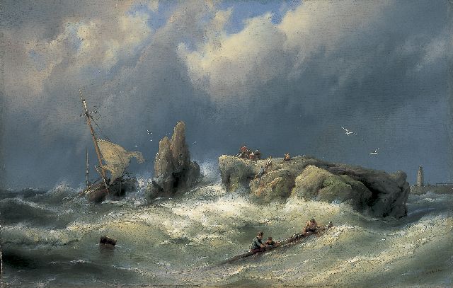 Jan H.B. Koekkoek | Scheepswrak voor de kust, olieverf op doek, 37,2 x 57,8 cm, gesigneerd r.o.