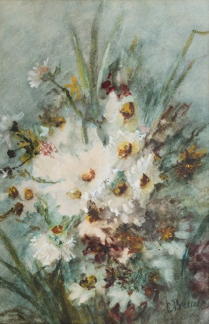 Clara Breuer | Zomerboeket, aquarel en gouache op papier, 51,0 x 34,0 cm, gesigneerd r.o.