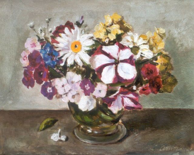Liekie Arntzenius | Kleurige bloemenpracht, olieverf op doek, 23,8 x 30,2 cm, gesigneerd r.o.